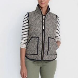 J Crew Excursion Quilted Puffer Vest, Womens Black and White Herringbone Size M
